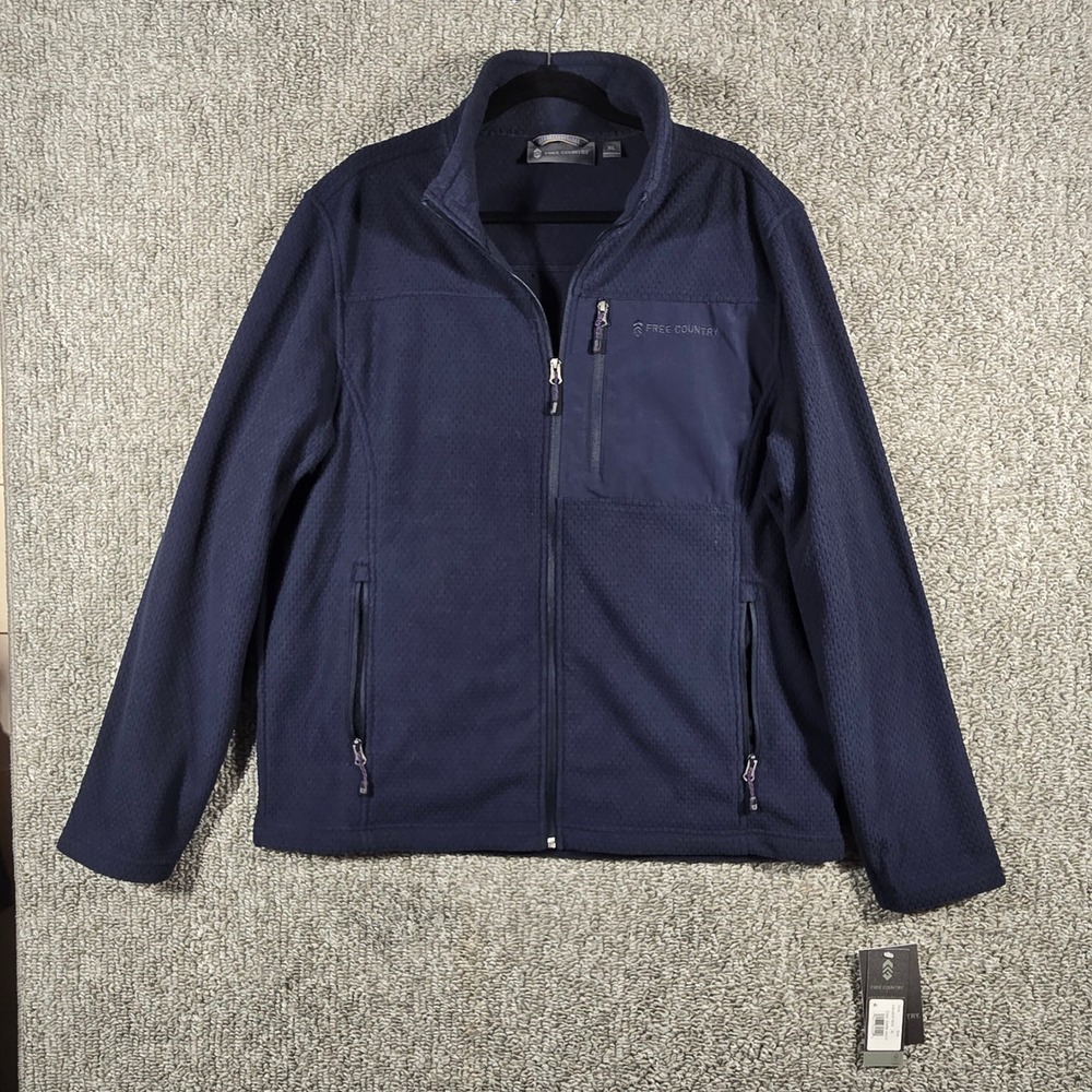 Free Country Fleece Jacket Navy Blue Waffle Grid Gorpcore Mens XL